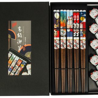 Golden Turtle Chopsticks with Lucky Cats 5 pair